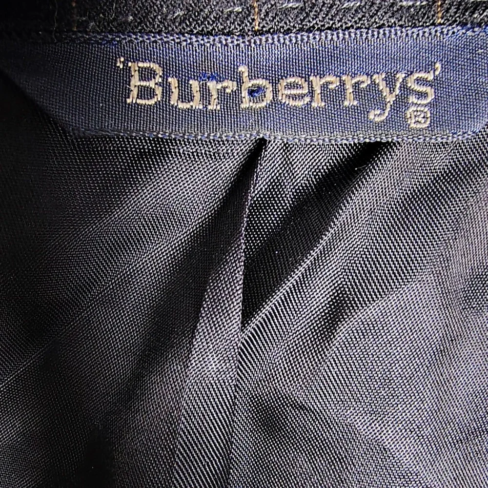 Burberrys Vintage Double Breasted Wool Pinstripe Blazer Jacket Navy Black